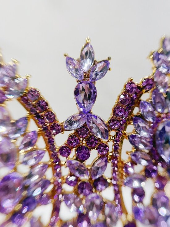 Lavender Crystal Crown, Gold birthday Crown, Homecoming Tiara, Royal Queen Crown main image 4